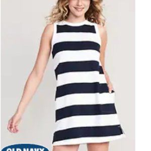 NWT Old Navy Sleeveless A-Line Mini Shift Dress, Navy Stripe, XL